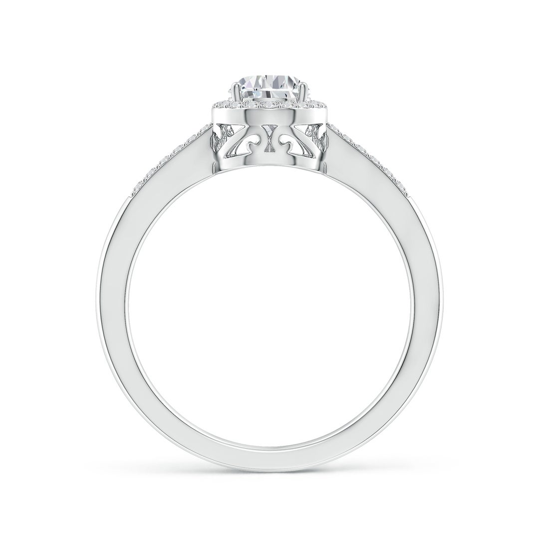 7x5mm HSI2 Pear Diamond Ring with Halo in White Gold - side 2