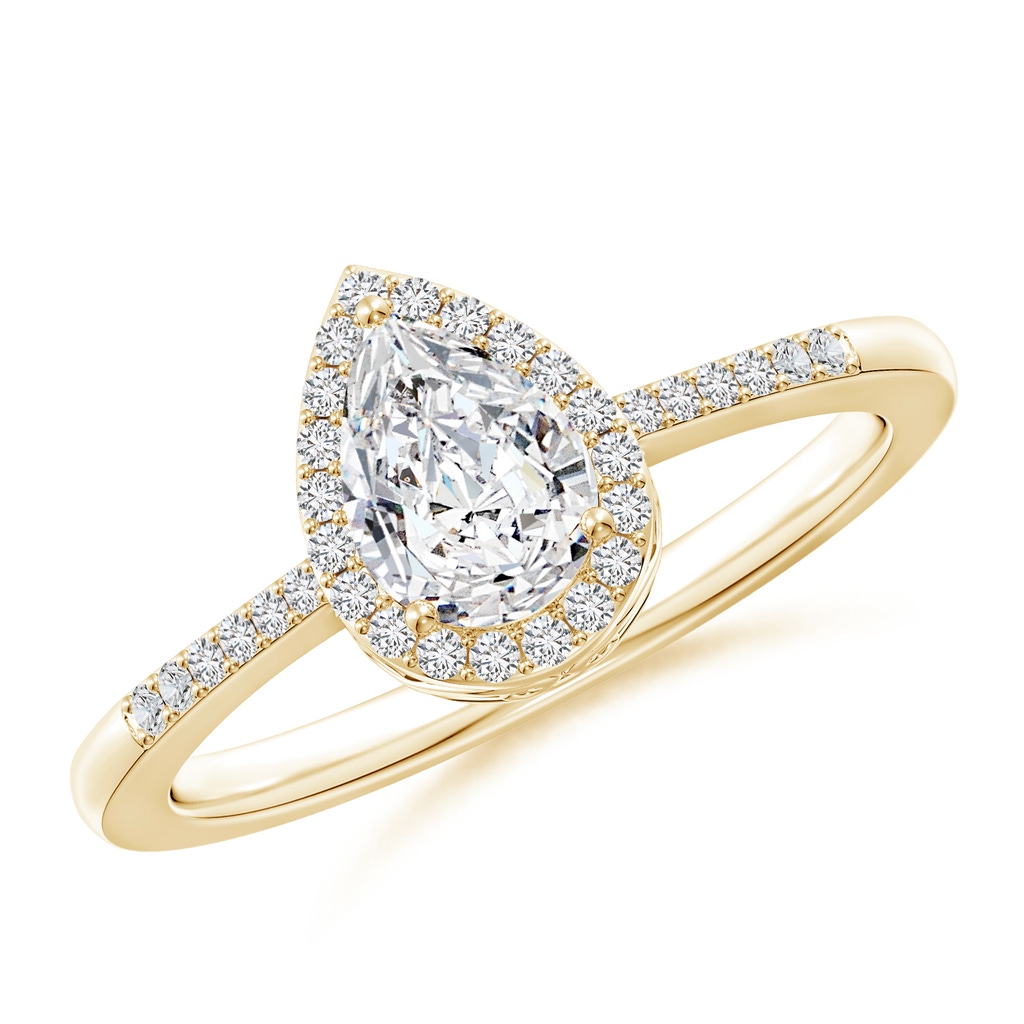 7x5mm HSI2 Pear Diamond Ring with Halo in Yellow Gold