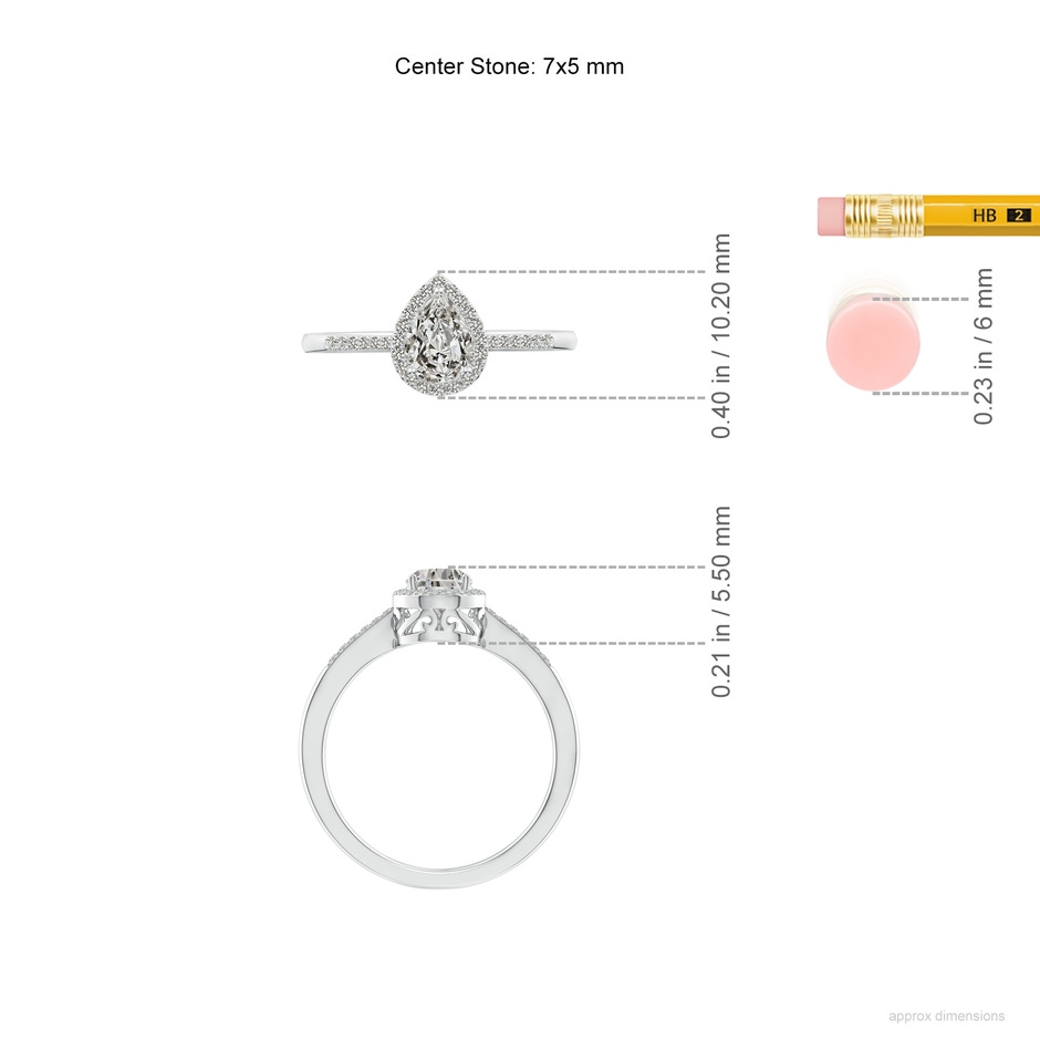 7x5mm KI3 Pear Diamond Ring with Halo in White Gold ruler