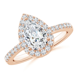 9x6mm GVS2 Pear Diamond Ring with Halo in 18K Rose Gold