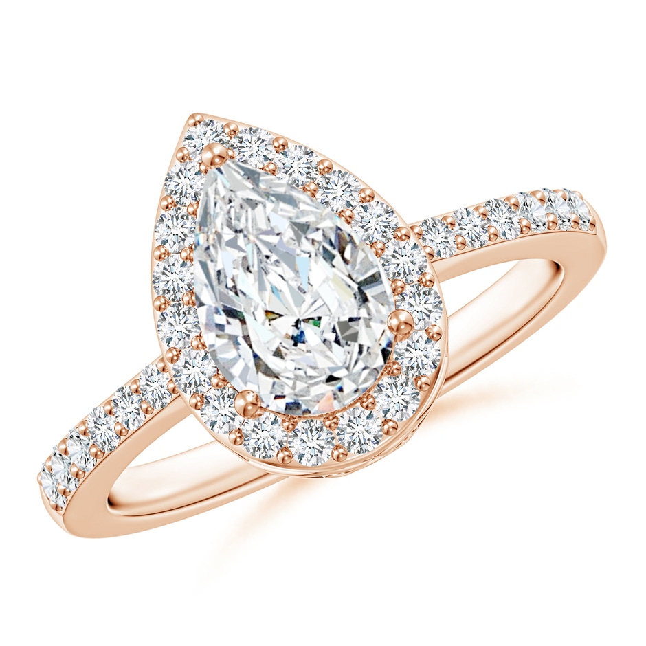 9x6mm GVS2 Pear Diamond Ring with Halo in Rose Gold 