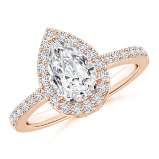 9x6mm HSI2 Pear Diamond Ring with Halo in 18K Rose Gold