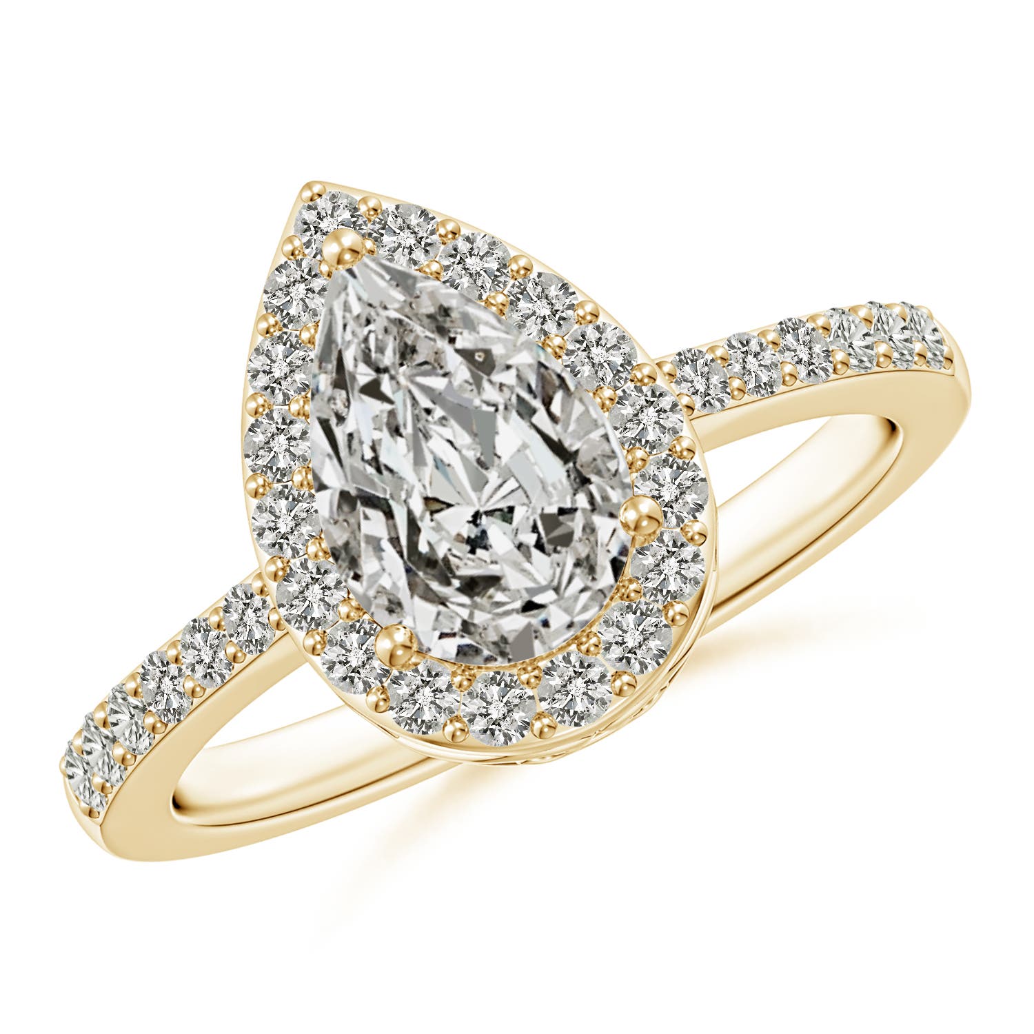 9x6mm KI3 Pear Diamond Ring with Halo in 18CT Yellow Gold