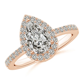 9x6mm KI3 Pear Diamond Ring with Halo in Rose Gold