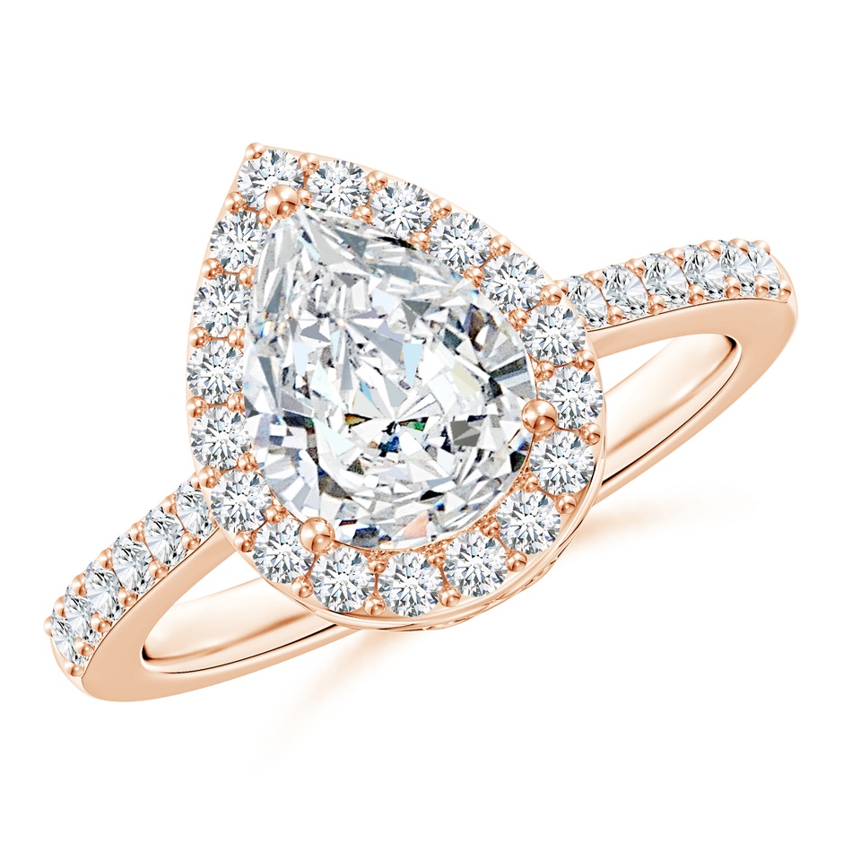 9x7mm GVS2 Pear Diamond Ring with Halo in 18K Rose Gold 