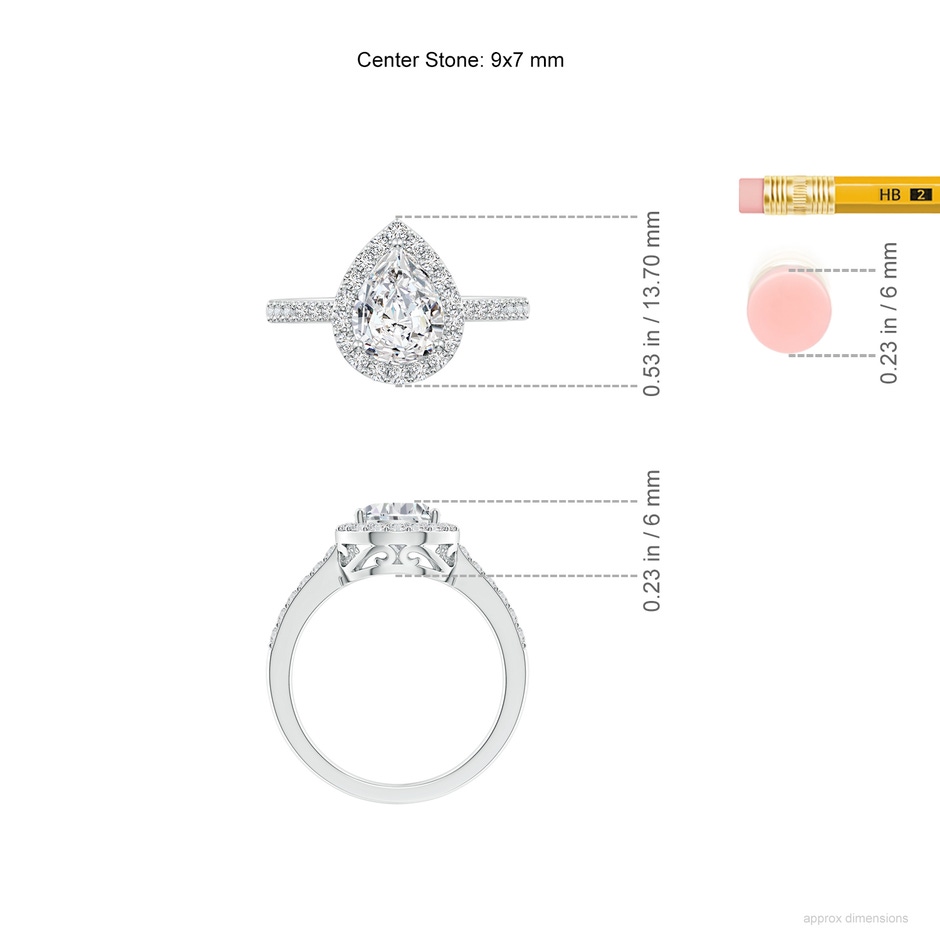 9x7mm HSI2 Pear Diamond Ring with Halo in P950 Platinum ruler