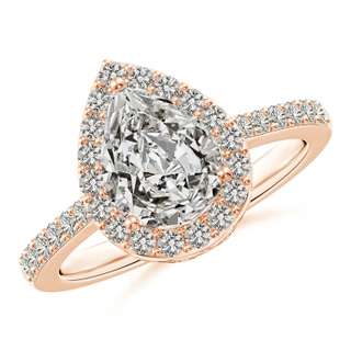 9x7mm KI3 Pear Diamond Ring with Halo in 10K Rose Gold