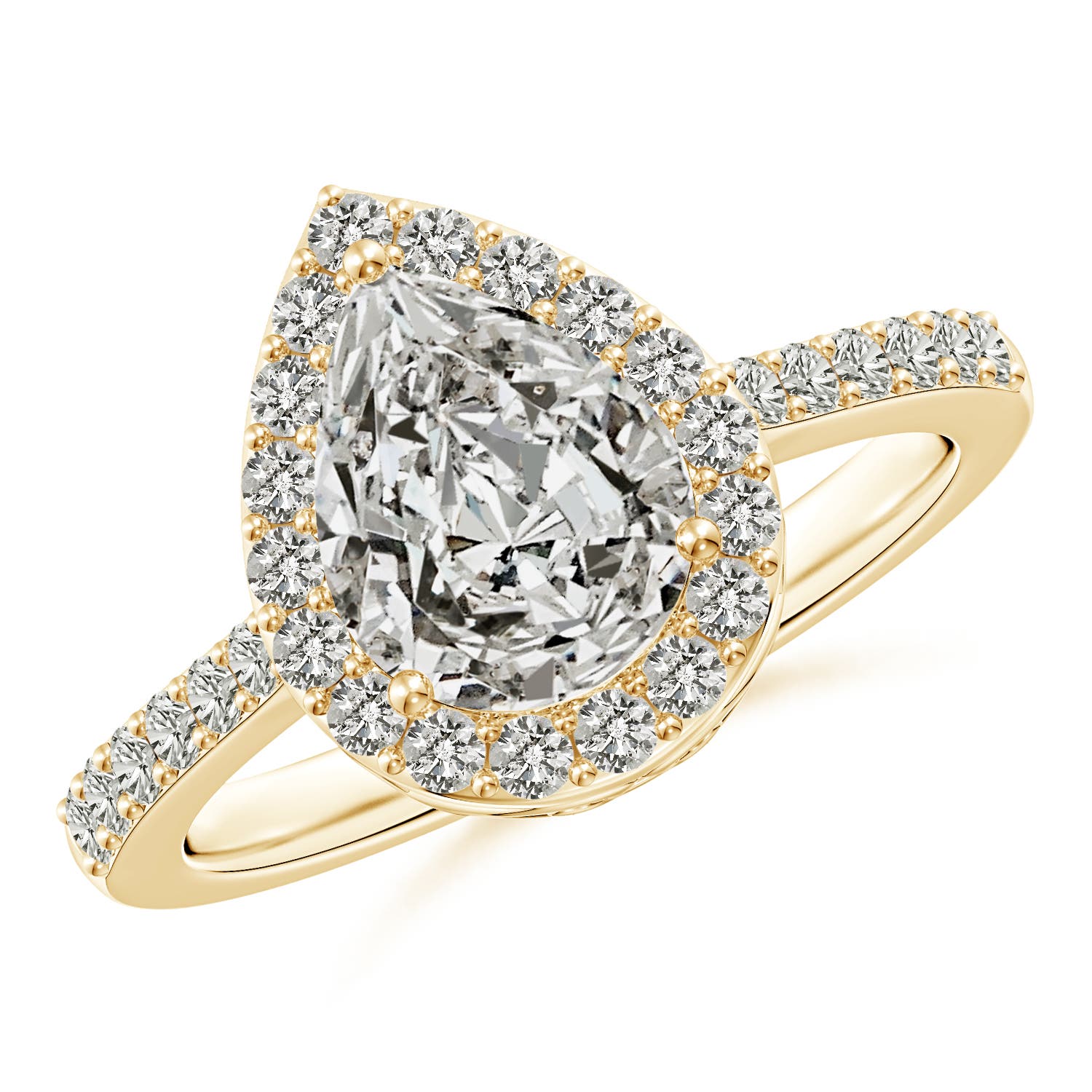 9x7mm KI3 Pear Diamond Ring with Halo in 18CT Yellow Gold