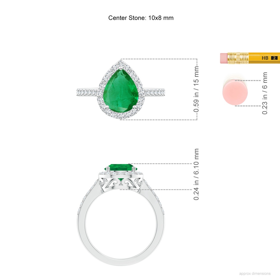 10x8mm AA Pear Emerald Ring with Diamond Halo in P950 Platinum ruler