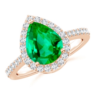 10x8mm AAA Pear Emerald Ring with Diamond Halo in 9K Rose Gold