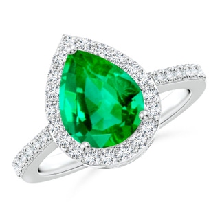 10x8mm AAA Pear Emerald Ring with Diamond Halo in P950 Platinum