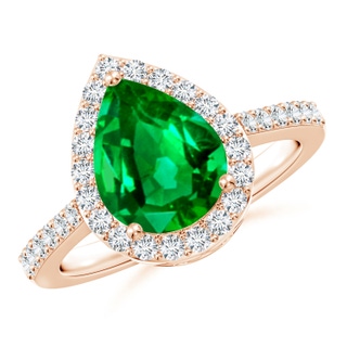 10x8mm AAAA Pear Emerald Ring with Diamond Halo in 9K Rose Gold