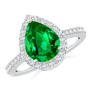 10x8mm AAAA Pear Emerald Ring with Diamond Halo in P950 Platinum