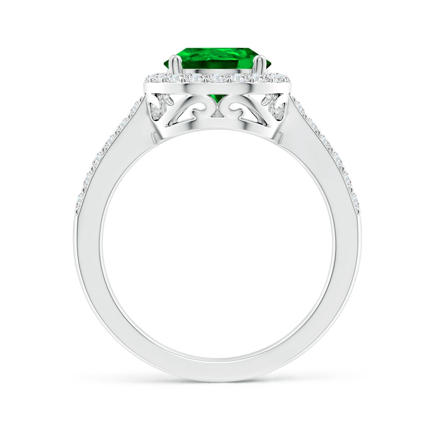 10x8mm AAAA Pear Emerald Ring with Diamond Halo in P950 Platinum