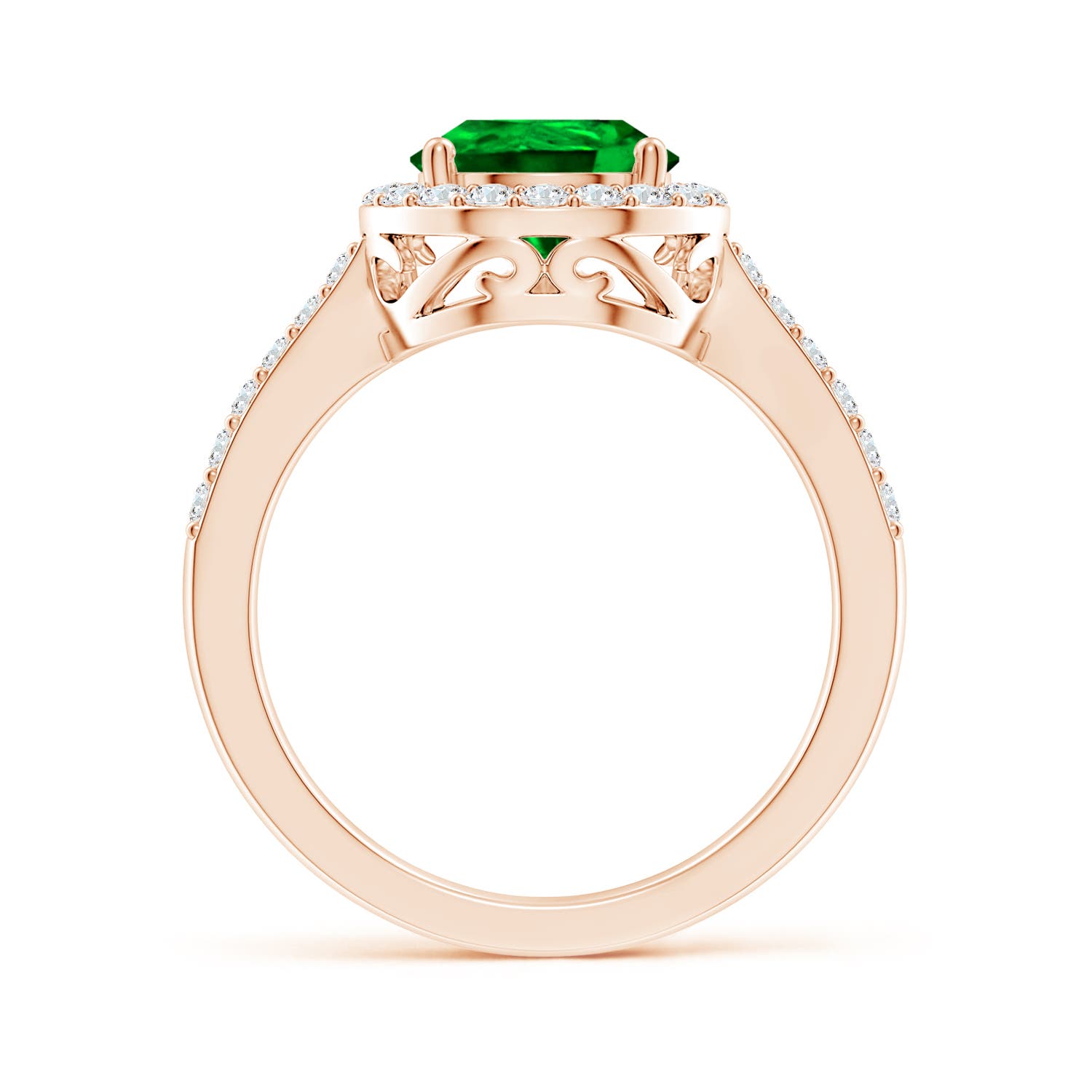 10x8mm AAAA Pear Emerald Ring with Diamond Halo in Rose Gold
