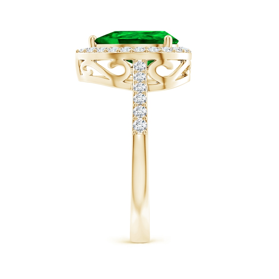 10x8mm AAAA Pear Emerald Ring with Diamond Halo in Yellow Gold side 299