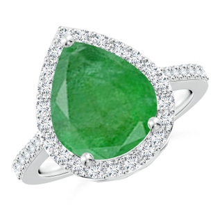 12x10mm A Pear Emerald Ring with Diamond Halo in P950 Platinum