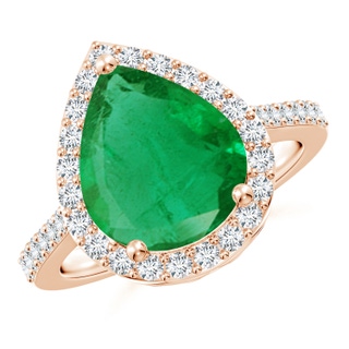12x10mm AA Pear Emerald Ring with Diamond Halo in 9K Rose Gold