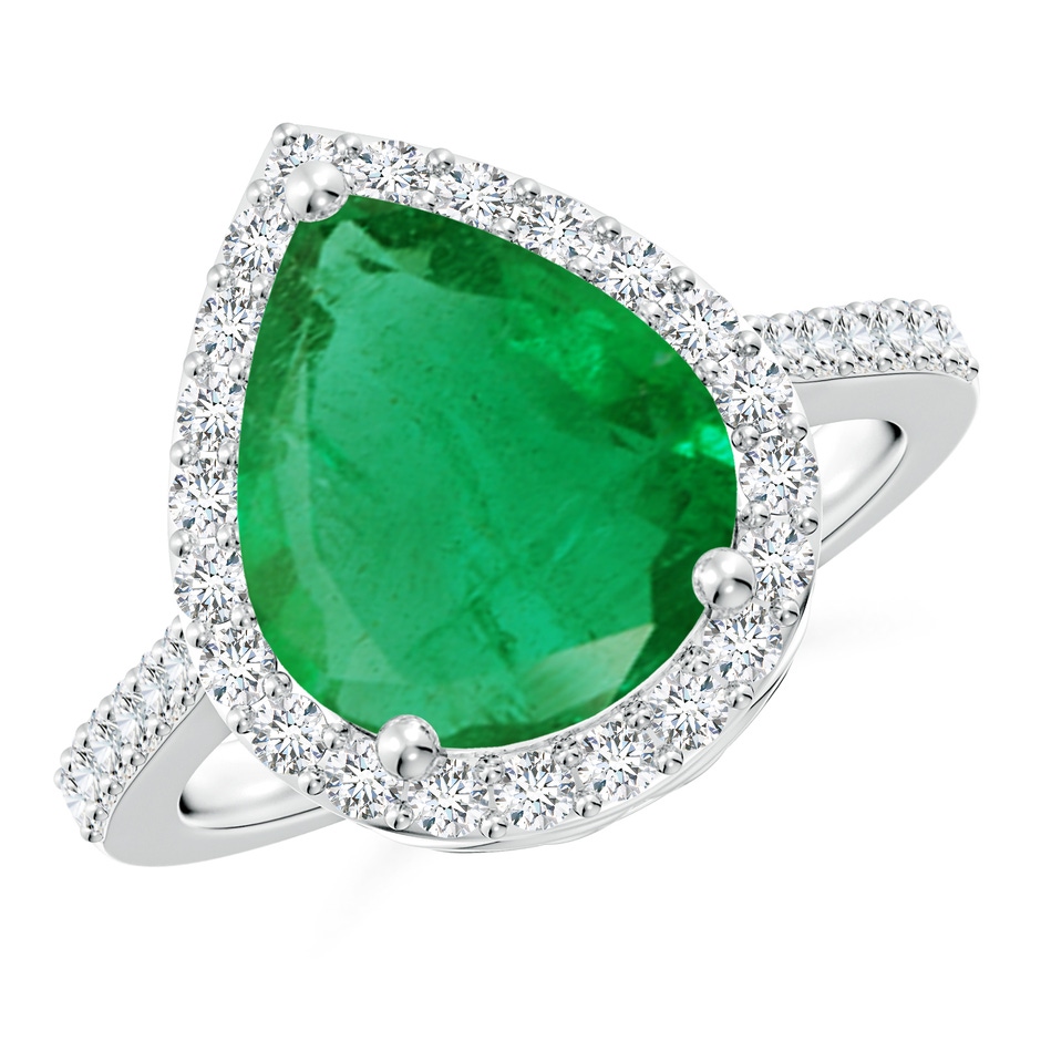 12x10mm AA Pear Emerald Ring with Diamond Halo in P950 Platinum 
