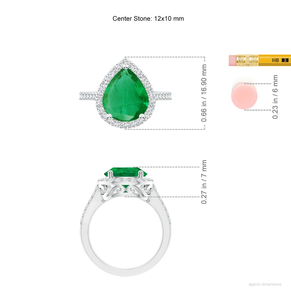 12x10mm AA Pear Emerald Ring with Diamond Halo in P950 Platinum ruler