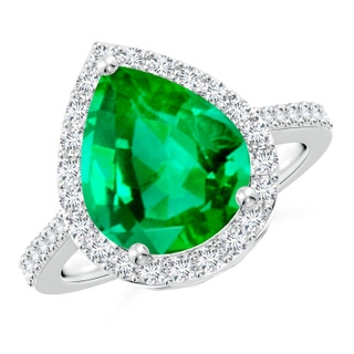 12x10mm AAA Pear Emerald Ring with Diamond Halo in P950 Platinum