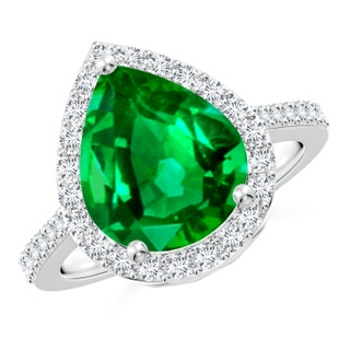 12x10mm AAAA Pear Emerald Ring with Diamond Halo in P950 Platinum