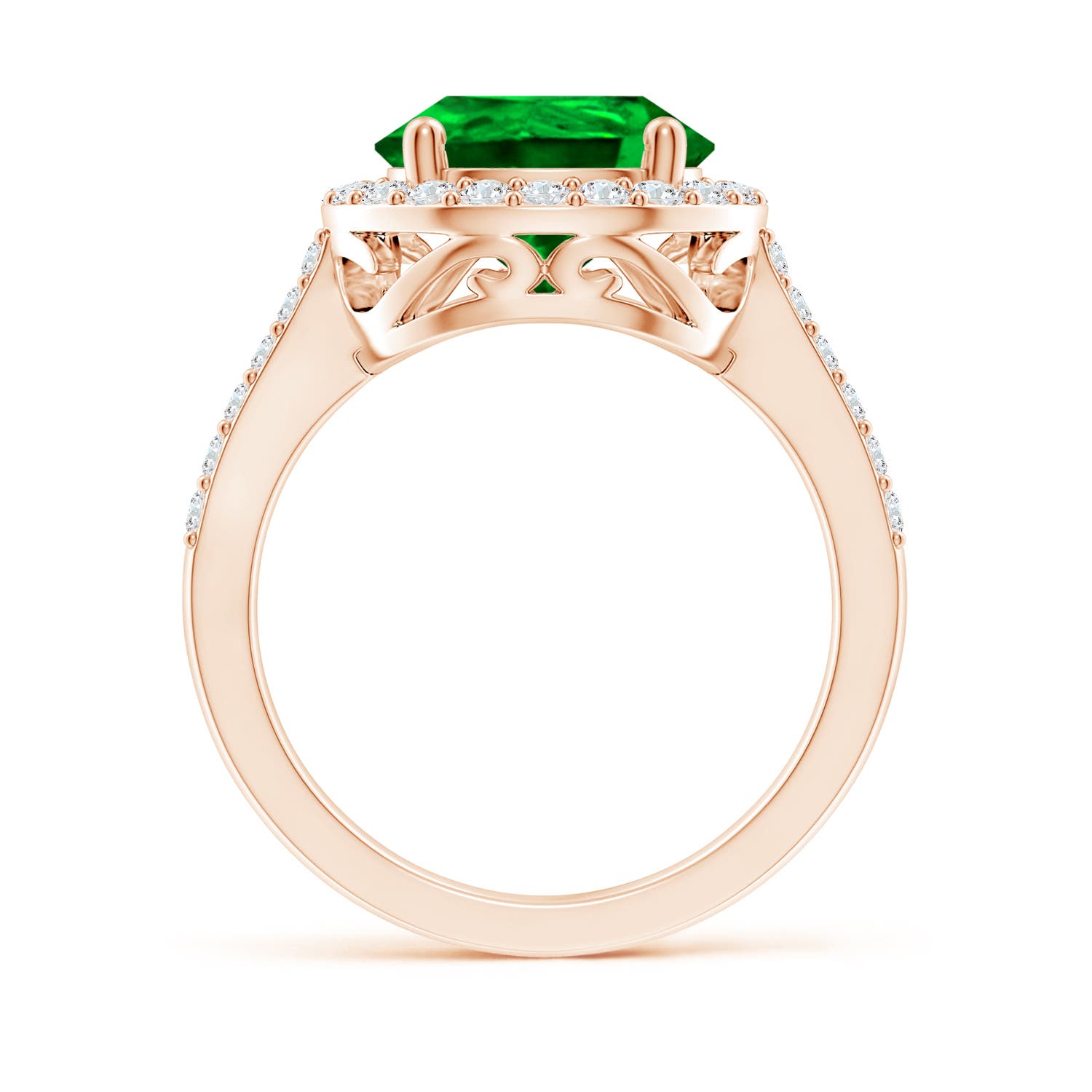 12x10mm AAAA Pear Emerald Ring with Diamond Halo in Rose Gold