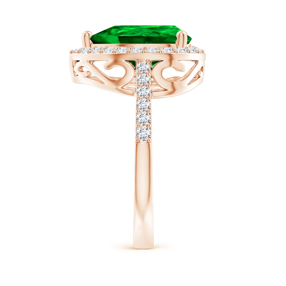 12x10mm AAAA Pear Emerald Ring with Diamond Halo in Rose Gold side 299