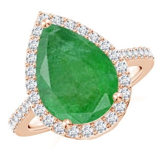 14x10mm A Pear Emerald Ring with Diamond Halo in 9K Rose Gold