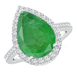 14x10mm A Pear Emerald Ring with Diamond Halo in P950 Platinum