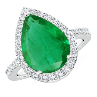 14x10mm AA Pear Emerald Ring with Diamond Halo in P950 Platinum