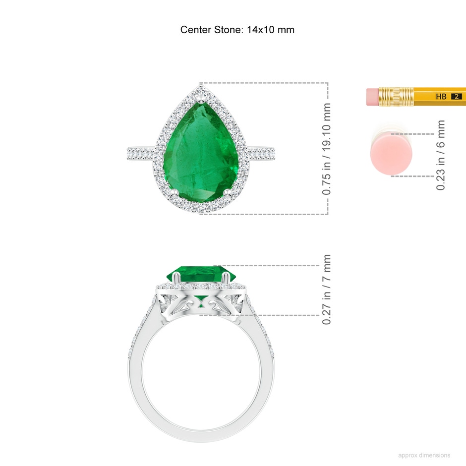 14x10mm AA Pear Emerald Ring with Diamond Halo in P950 Platinum ruler