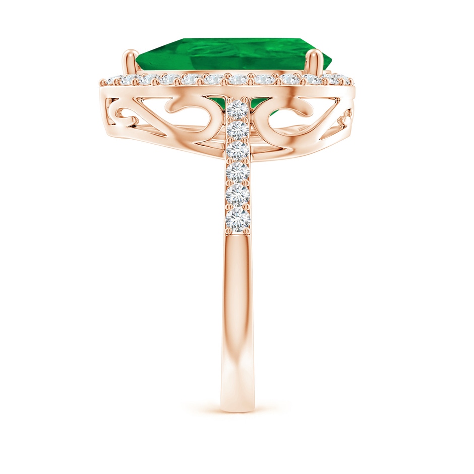 14x10mm AA Pear Emerald Ring with Diamond Halo in Rose Gold side 299