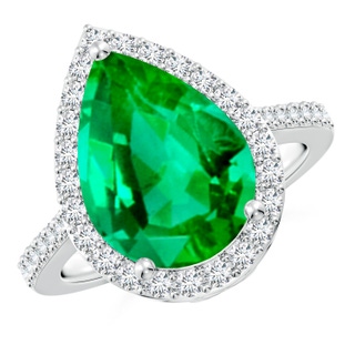 14x10mm AAA Pear Emerald Ring with Diamond Halo in P950 Platinum