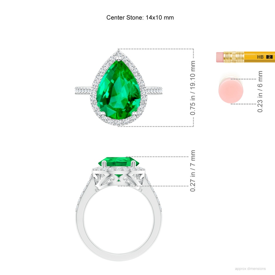14x10mm AAA Pear Emerald Ring with Diamond Halo in P950 Platinum ruler