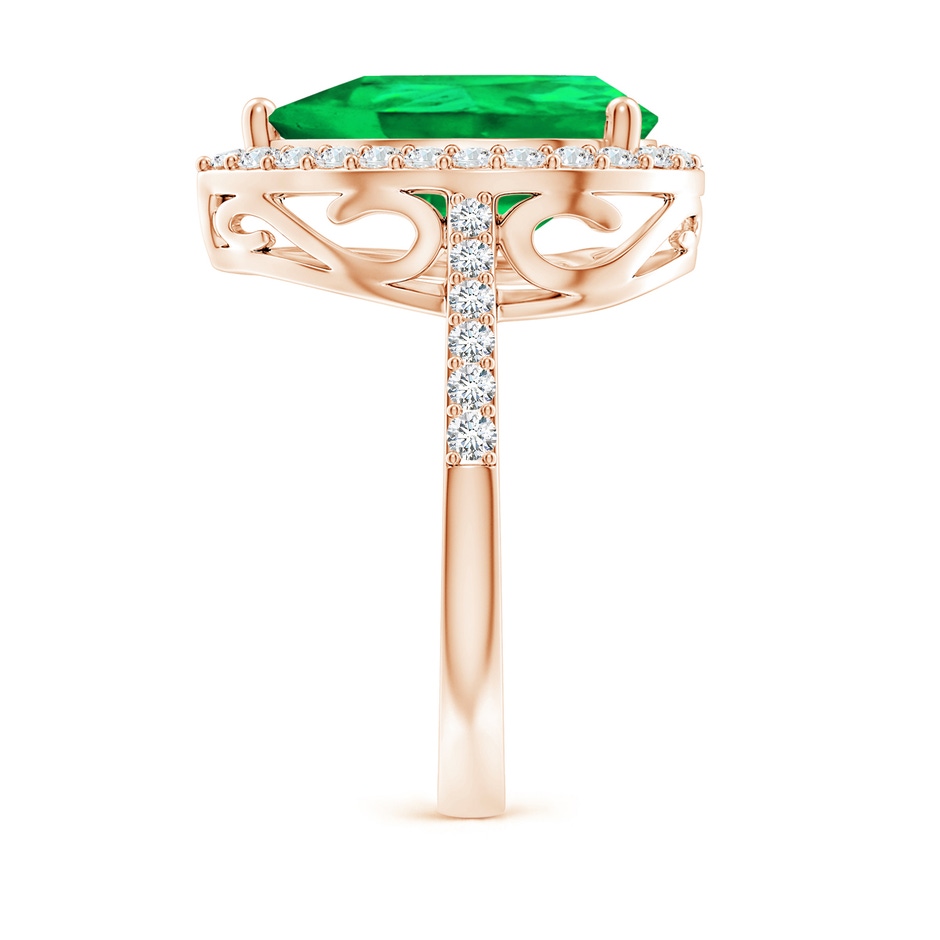 14x10mm AAA Pear Emerald Ring with Diamond Halo in Rose Gold side 299