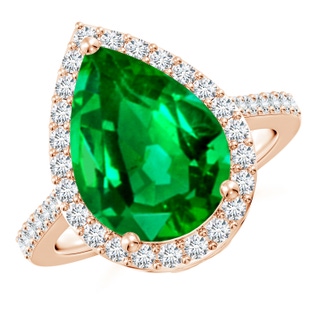 14x10mm AAAA Pear Emerald Ring with Diamond Halo in Rose Gold