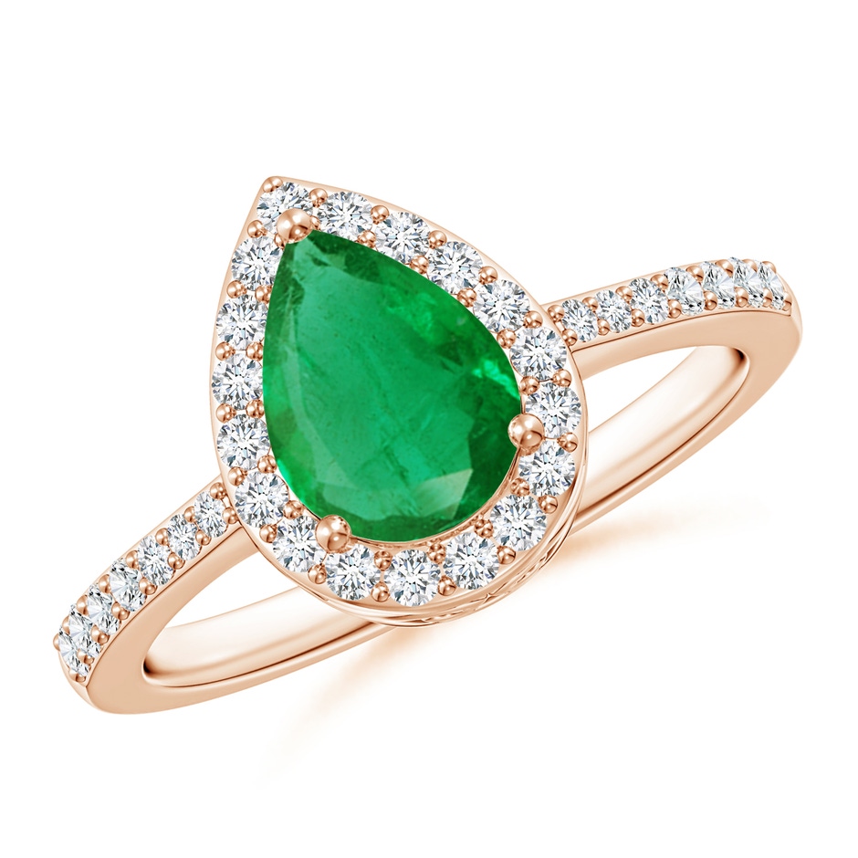 8x6mm AA Pear Emerald Ring with Diamond Halo in Rose Gold 
