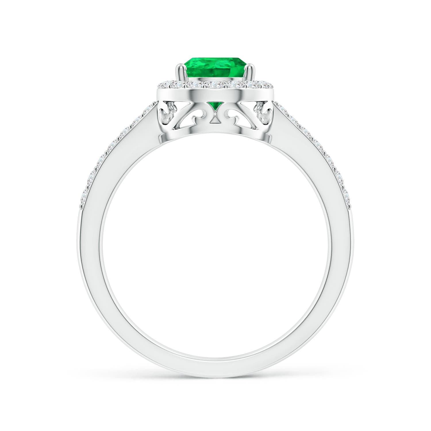 8x6mm AAA Pear Emerald Ring with Diamond Halo in P950 Platinum