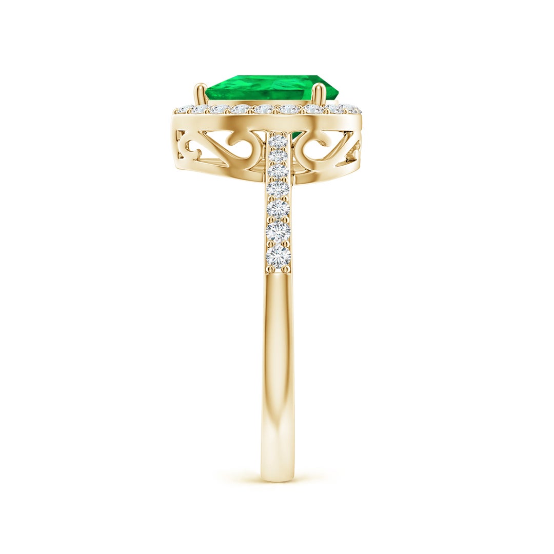 8x6mm AAA Pear Emerald Ring with Diamond Halo in Yellow Gold - side 5