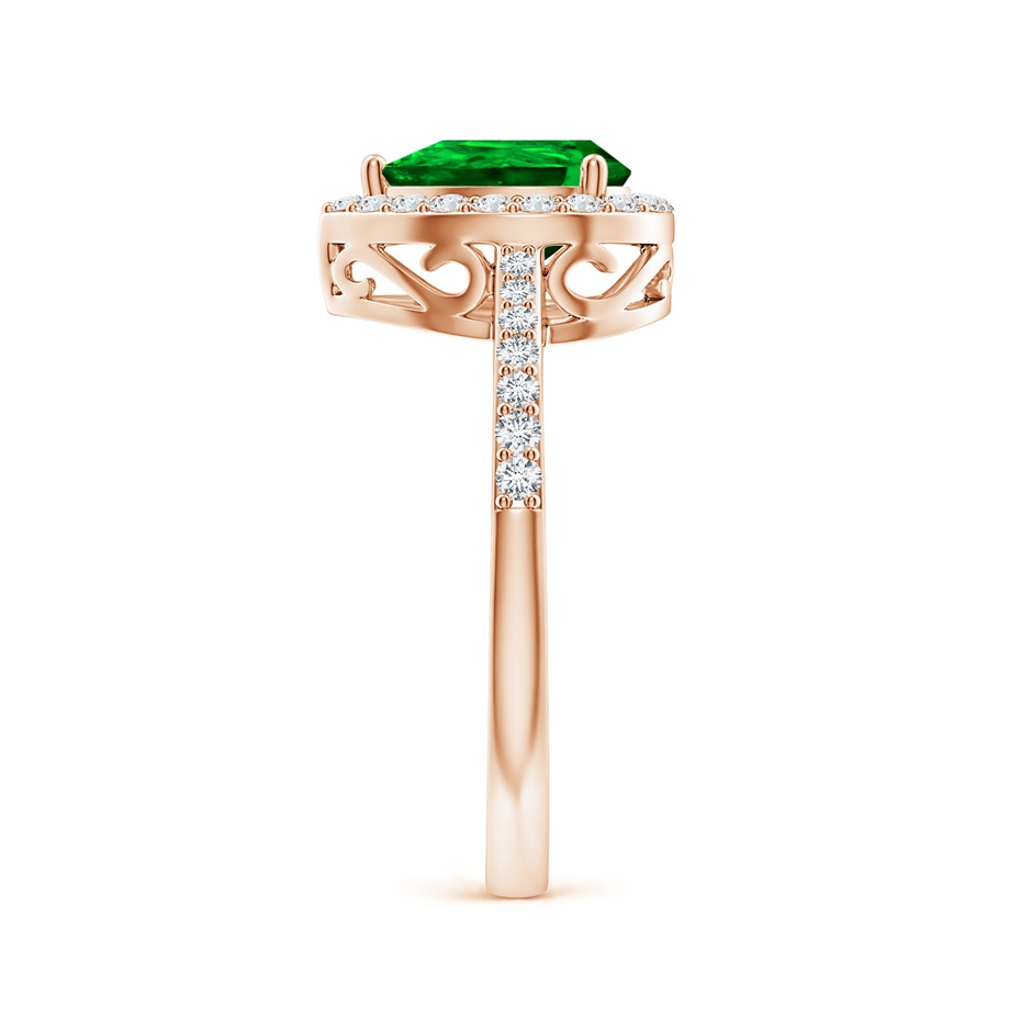 8x6mm AAAA Pear Emerald Ring with Diamond Halo in Rose Gold side 299