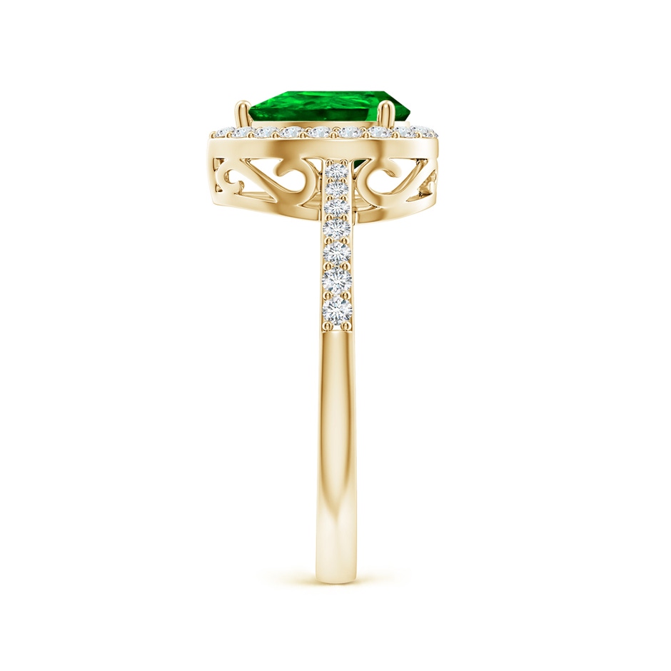 8x6mm AAAA Pear Emerald Ring with Diamond Halo in Yellow Gold side 299