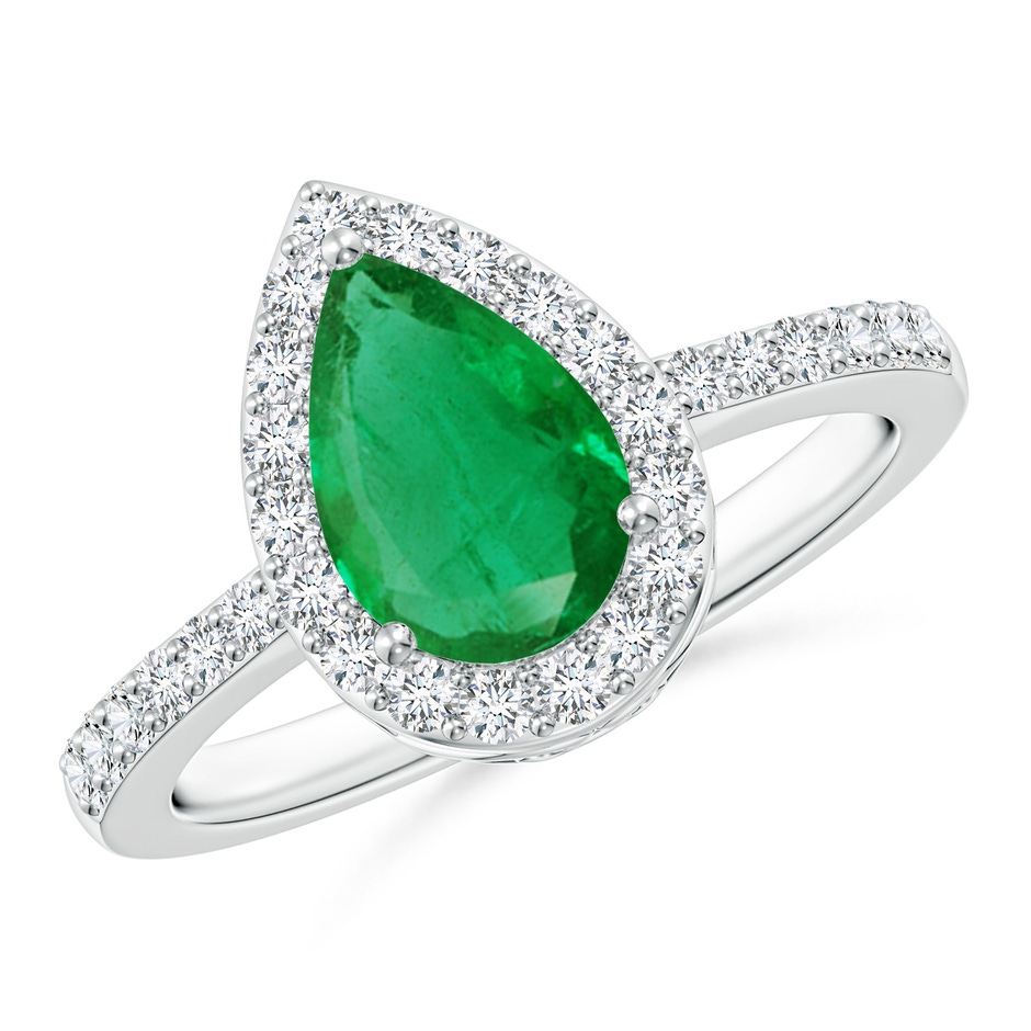 9x6mm AA Pear Emerald Ring with Diamond Halo in P950 Platinum 