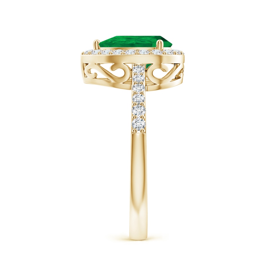 9x6mm AA Pear Emerald Ring with Diamond Halo in Yellow Gold side 299