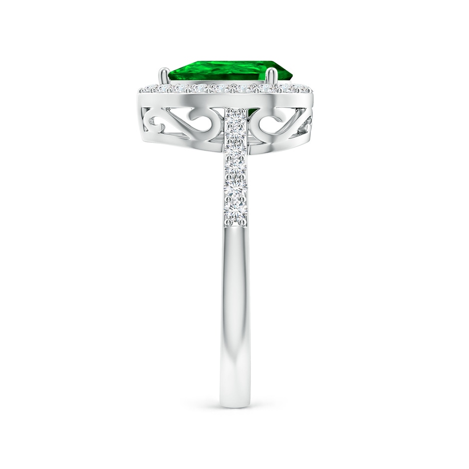 9x6mm AAAA Pear Emerald Ring with Diamond Halo in P950 Platinum side 299
