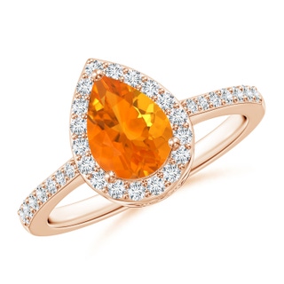 8x6mm AA Pear Fire Opal Ring with Diamond Halo in Rose Gold