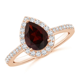 8x6mm A Pear Garnet Ring with Diamond Halo in 10K Rose Gold