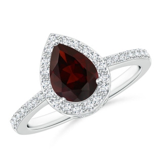 8x6mm A Pear Garnet Ring with Diamond Halo in P950 Platinum