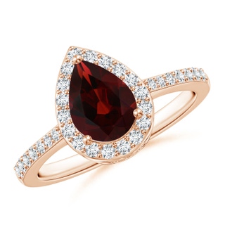 8x6mm AA Pear Garnet Ring with Diamond Halo in 10K Rose Gold