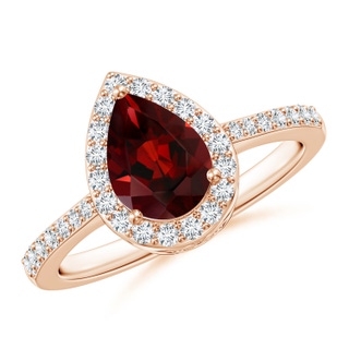 8x6mm AAA Pear Garnet Ring with Diamond Halo in Rose Gold